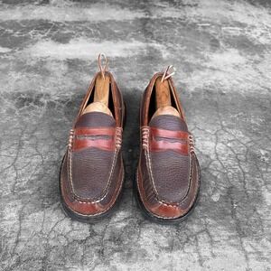 Vintage LL Bean brown leather 2 tone penny loafers men's size 9.5 D